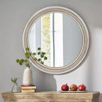 Miroir mural rond GDFStudio Willowcrest 23,6 de style ferme vintage avec cadre en bois perlé