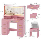 Coiffeuse avec grand miroir, table de maquillage blanche avec plateau en verre et 8 tiroirs, tabouret inclus pour chambre à coucher