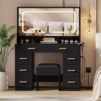 Coiffeuse avec grand miroir, table de maquillage blanche avec plateau en verre et 8 tiroirs, tabouret inclus pour chambre à coucher
