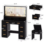 Coiffeuse avec grand miroir, table de maquillage blanche avec plateau en verre et 8 tiroirs, tabouret inclus pour chambre à coucher