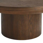 Table basse piédestal Regency Hill Owen 36 po en bois, style rustique moderne, finition noyer