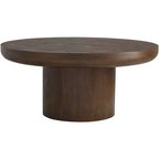 Table basse piédestal Regency Hill Owen 36 po en bois, style rustique moderne, finition noyer