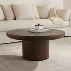 Table basse piédestal Regency Hill Owen 36 po en bois, style rustique moderne, finition noyer