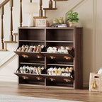 Meuble à chaussures à 4 tiroirs basculants avec étagères réglables, rangement ouvert, motif floral, poignée diamant, organiseur à chaussures en bois mince pour entrée et couloir