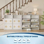 Meuble à chaussures à 4 tiroirs basculants avec étagères réglables, rangement ouvert, motif floral, poignée diamant, organiseur à chaussures en bois mince pour entrée et couloir