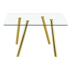 Ora Maison Table de salle à manger moderne en verre trempé Table de cuisine avec base en métal et coins arrondis sécurisés