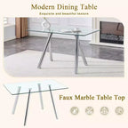 Ora Maison Table de salle à manger moderne en verre trempé Table de cuisine avec base en métal et coins arrondis sécurisés