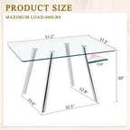 Ora Maison Table de salle à manger moderne en verre trempé Table de cuisine avec base en métal et coins arrondis sécurisés