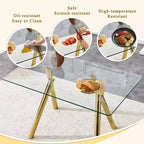 Ora Maison Table de salle à manger moderne en verre trempé Table de cuisine avec base en métal et coins arrondis sécurisés