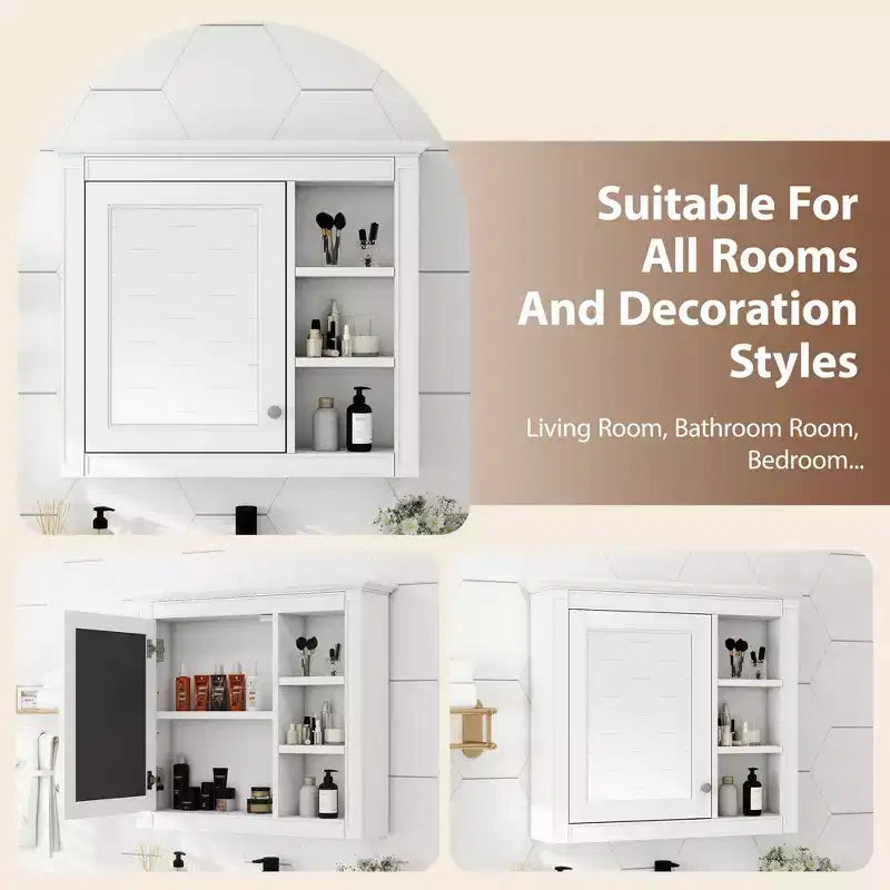 AMMER Armoire à pharmacie 76 x 71 cm, Meuble de rangement mural pour salle de bain, Meuble haut de salle de bain avec miroir, Armoire miroir avec 3 étagères ouvertes