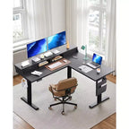 Bureau d'angle électrique assis-debout en forme de L, 63 pouces, ergonomique et réglable en hauteur avec tiroirs, table d'ordinateur assis-debout avec rangement pour le bureau et la maison