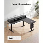 Bureau d'angle électrique assis-debout en forme de L, 63 pouces, ergonomique et réglable en hauteur avec tiroirs, table d'ordinateur assis-debout avec rangement pour le bureau et la maison