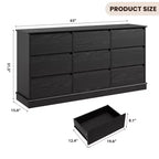 Commode noire à 9 tiroirs, coffre horizontal avec tiroirs profonds et plateau large, double rangement pour chambre à coucher, chambre d'enfant, placard, salon