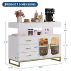 Meuble de buffet intelligent à LED avec lumière RVB 20 couleurs et station de charge, buffet de bar à café avec tiroir et huche pour salon, salle à manger, cuisine