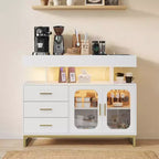 Meuble de buffet intelligent à LED avec lumière RVB 20 couleurs et station de charge, buffet de bar à café avec tiroir et huche pour salon, salle à manger, cuisine