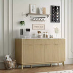 60 Farmhouse Sideboard Buffet Cabinet, Storage Drawers, Adjustable Shelves, Wood Fluted Buffet Storage Cabinet, for Living Room, Kitchen