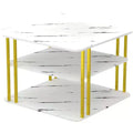 GOLDFAN 3-Tier Modern Square Coffee Table White with Gold Metal Legs with Storage