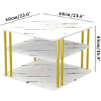 Table basse carrée moderne à 3 niveaux GOLDFAN blanche avec pieds en métal doré et rangement