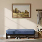 Banc rembourré avec pieds en hévéa, banc d'entrée ottoman ovale pour chambre à coucher, salon - ModernLuxe