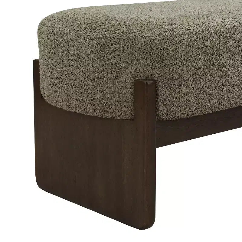Banc rembourré avec pieds en hévéa, banc d'entrée ottoman ovale pour chambre à coucher, salon - ModernLuxe