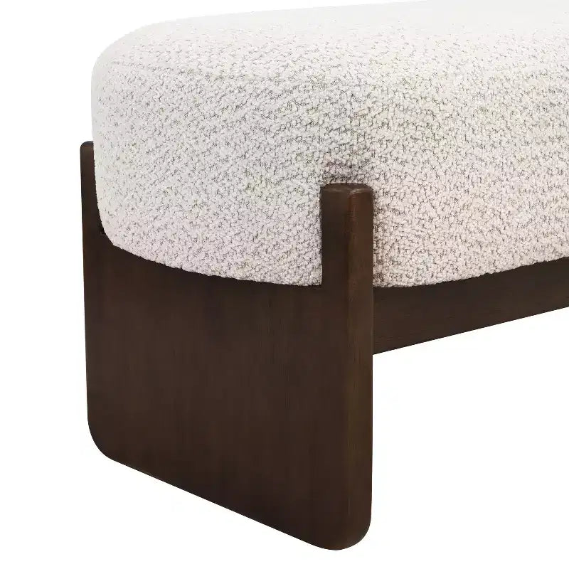 Banc rembourré avec pieds en hévéa, banc d'entrée ottoman ovale pour chambre à coucher, salon - ModernLuxe
