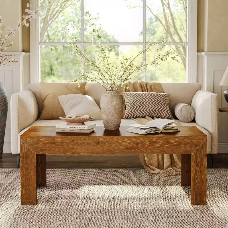 Table basse rectangulaire Lantine, table à thé de salon en bois massif de 120 cm, table basse vintage pour appartement, bureau