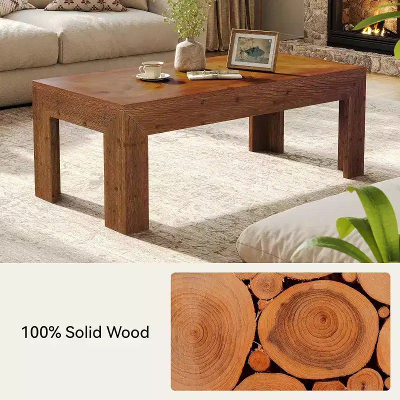 Table basse rectangulaire Lantine, table à thé de salon en bois massif de 120 cm, table basse vintage pour appartement, bureau
