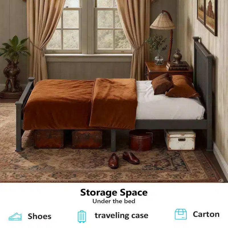 Karl Home Cadre de lit plateforme noir en bois de taille double avec tête de lit, espace de rangement sous le lit, pas besoin de sommier, robuste