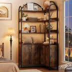 Étagère d'angle Garvee avec rangement, bibliothèque d'angle de 189 cm avec armoire, bibliothèque en L cintrée à 6 niveaux avec cadre métallique pour salon et chambre
