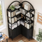 Étagère d'angle Garvee avec rangement, bibliothèque d'angle de 189 cm avec armoire, bibliothèque en L cintrée à 6 niveaux avec cadre métallique pour salon et chambre
