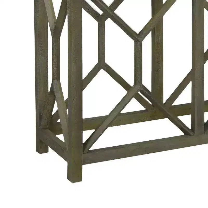 Table console de canapé Royal Hampton Agas 41 pouces, plateau en véritable marbre blanc, structure géométrique en bois de manguier gris cendre sablé et lavé