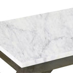 Table console de canapé Royal Hampton Agas 41 pouces, plateau en véritable marbre blanc, structure géométrique en bois de manguier gris cendre sablé et lavé