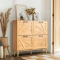 Karl Home Barn Door 4 Flip Black Handles Glued Particleboard Embossed Natural Legs Shoe Cabinet 41.7In Natural Wood