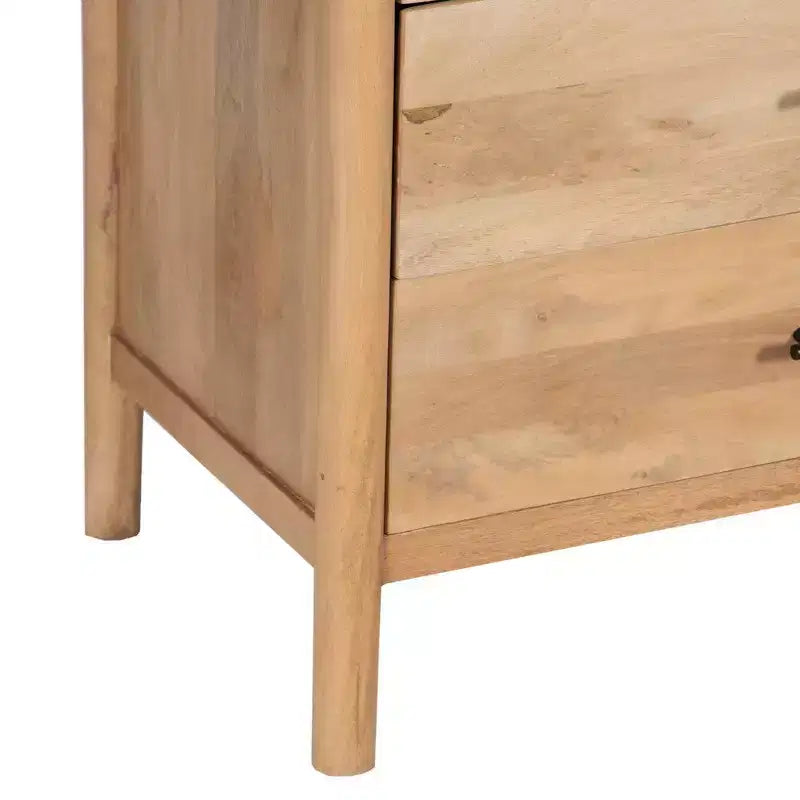Commode Royal Hampton Geti, largeur 66 pouces, 6 tiroirs, bois de manguier blanc et chêne naturel fabriqué à la main