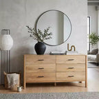 Commode Royal Hampton Geti, largeur 66 pouces, 6 tiroirs, bois de manguier blanc et chêne naturel fabriqué à la main