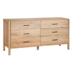 Commode Royal Hampton Geti, largeur 66 pouces, 6 tiroirs, bois de manguier blanc et chêne naturel fabriqué à la main