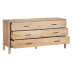 Commode Royal Hampton Geti, largeur 66 pouces, 6 tiroirs, bois de manguier blanc et chêne naturel fabriqué à la main