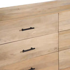 Commode Royal Hampton Geti, largeur 66 pouces, 6 tiroirs, bois de manguier blanc et chêne naturel fabriqué à la main