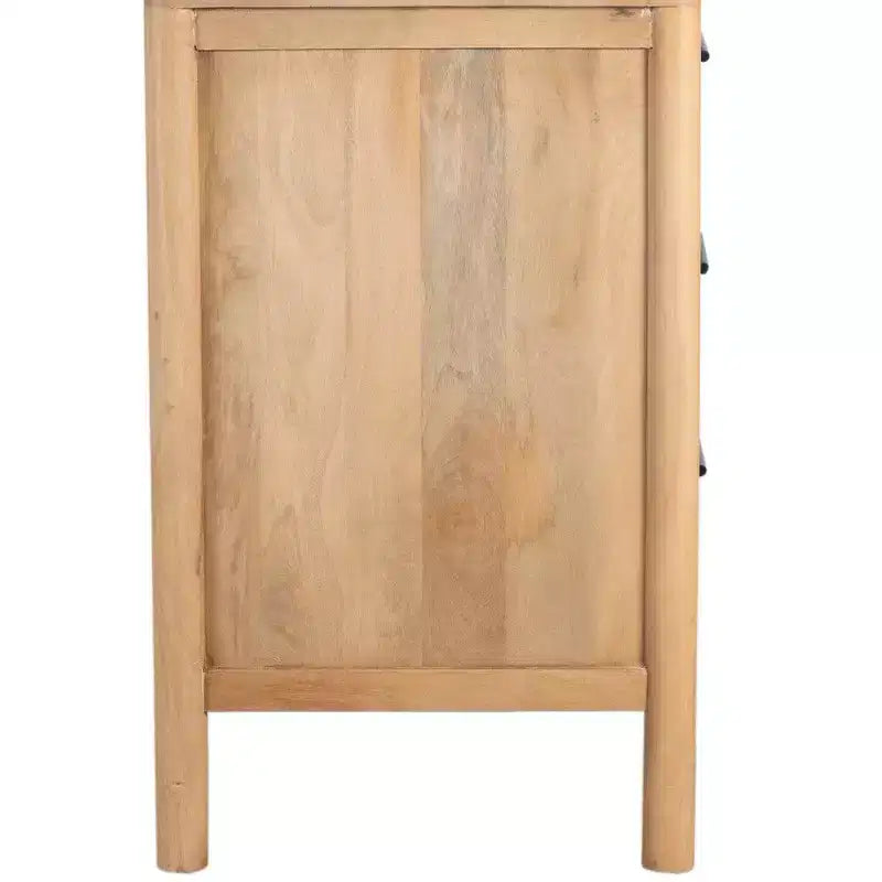 Commode Royal Hampton Geti, largeur 66 pouces, 6 tiroirs, bois de manguier blanc et chêne naturel fabriqué à la main