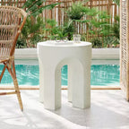 Outdoor Round Top Side Table, Living Room Accent Table, Lightweight Concrete, White
