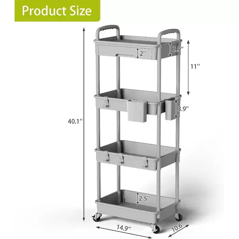 Chariot de rangement à roulettes 4 niveaux Aeelleea avec tiroir, desserte de rangement en plastique avec roues, roulettes verrouillables pour cuisine, salle de bain, bureau, chambre à coucher