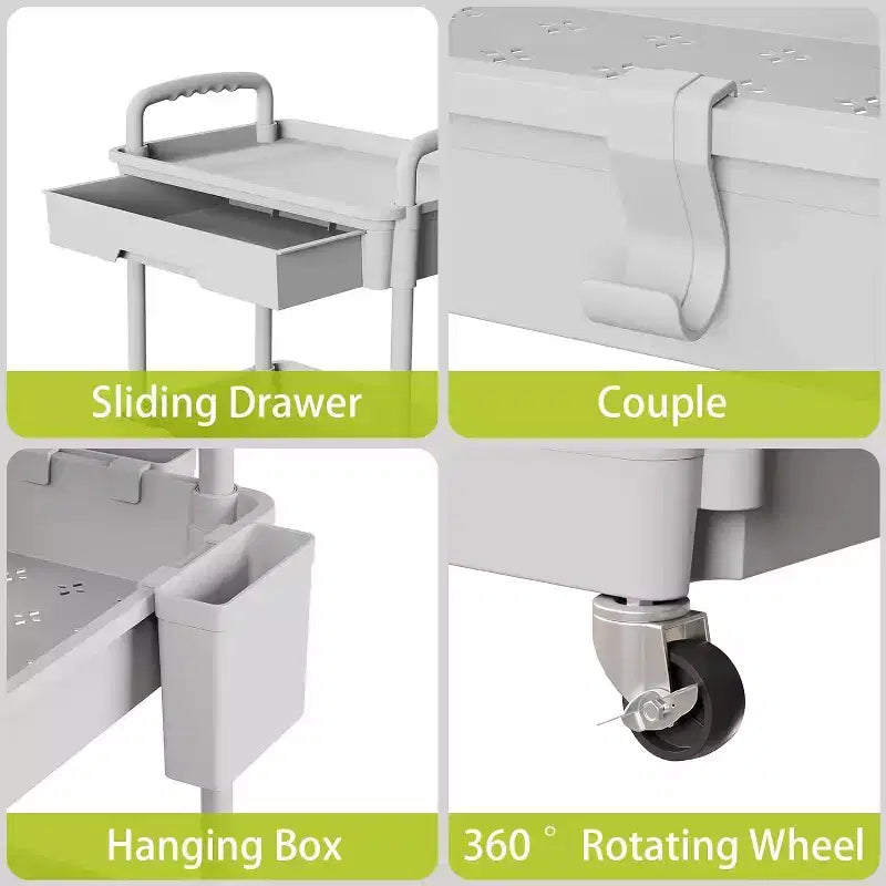 Chariot de rangement à roulettes 4 niveaux Aeelleea avec tiroir, desserte de rangement en plastique avec roues, roulettes verrouillables pour cuisine, salle de bain, bureau, chambre à coucher