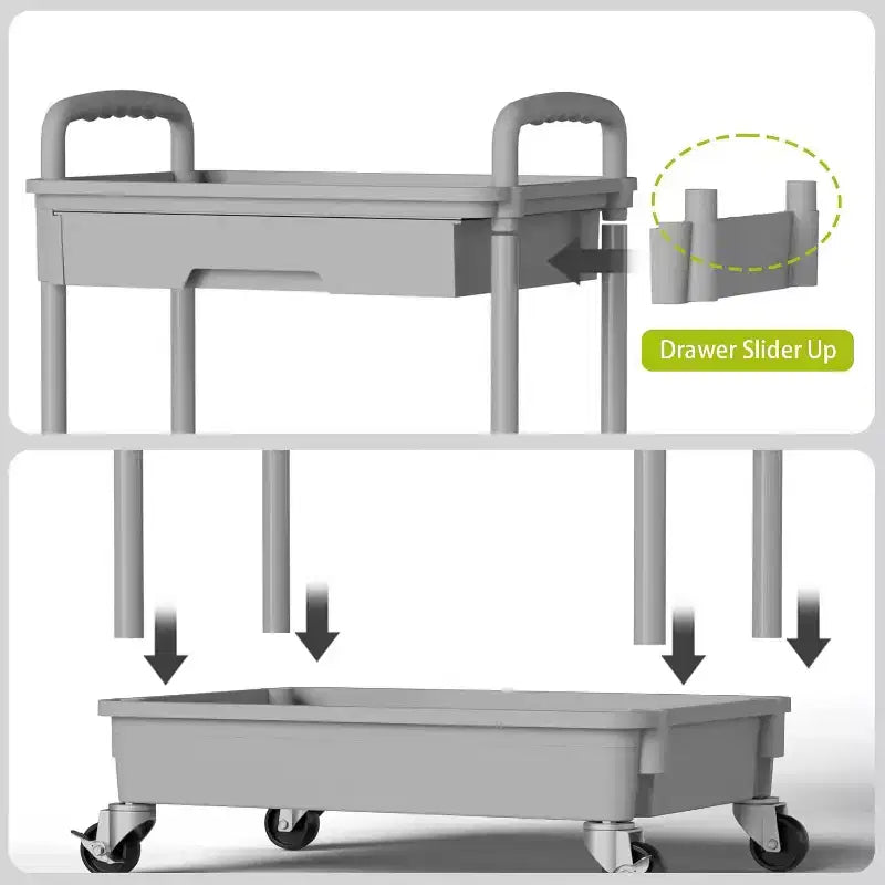 Chariot de rangement à roulettes 4 niveaux Aeelleea avec tiroir, desserte de rangement en plastique avec roues, roulettes verrouillables pour cuisine, salle de bain, bureau, chambre à coucher