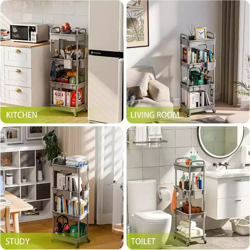 Chariot de rangement à roulettes 4 niveaux Aeelleea avec tiroir, desserte de rangement en plastique avec roues, roulettes verrouillables pour cuisine, salle de bain, bureau, chambre à coucher