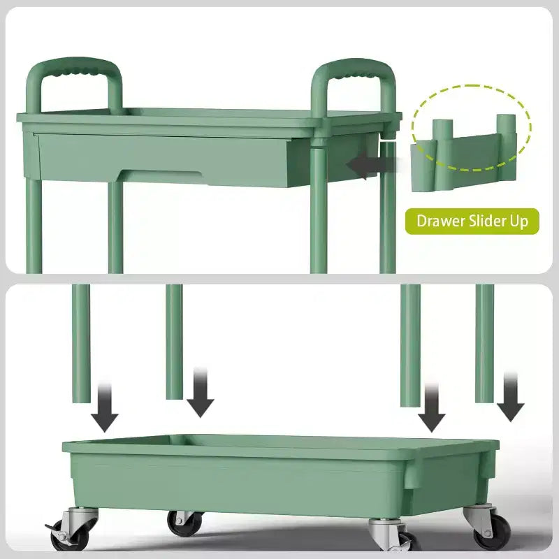 Chariot de rangement à roulettes 4 niveaux Aeelleea avec tiroir, desserte de rangement en plastique avec roues, roulettes verrouillables pour cuisine, salle de bain, bureau, chambre à coucher