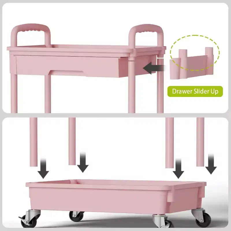 Chariot de rangement à roulettes 4 niveaux Aeelleea avec tiroir, desserte de rangement en plastique avec roues, roulettes verrouillables pour cuisine, salle de bain, bureau, chambre à coucher