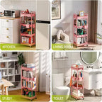 Chariot de rangement à roulettes 4 niveaux Aeelleea avec tiroir, desserte de rangement en plastique avec roues, roulettes verrouillables pour cuisine, salle de bain, bureau, chambre à coucher