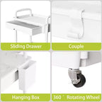 Chariot de rangement à roulettes 4 niveaux Aeelleea avec tiroir, desserte de rangement en plastique avec roues, roulettes verrouillables pour cuisine, salle de bain, bureau, chambre à coucher