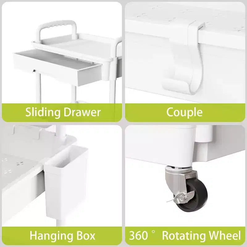 Chariot de rangement à roulettes 4 niveaux Aeelleea avec tiroir, desserte de rangement en plastique avec roues, roulettes verrouillables pour cuisine, salle de bain, bureau, chambre à coucher