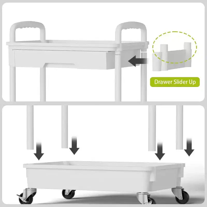 Chariot de rangement à roulettes 4 niveaux Aeelleea avec tiroir, desserte de rangement en plastique avec roues, roulettes verrouillables pour cuisine, salle de bain, bureau, chambre à coucher